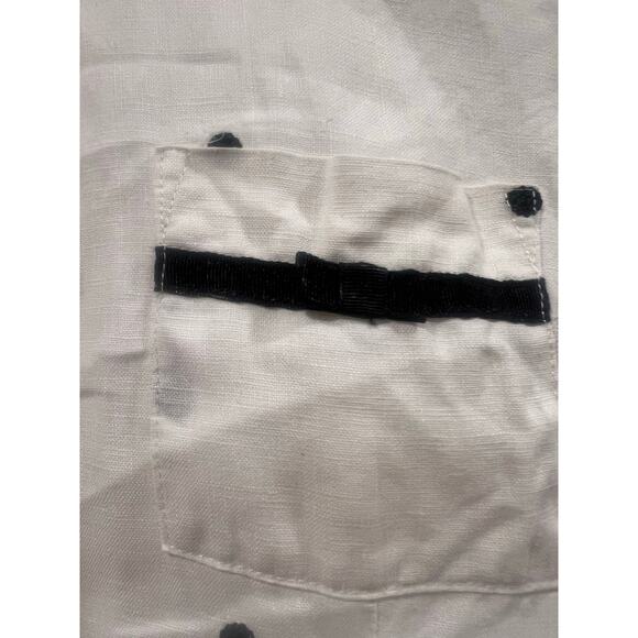 Vintage Women’s Richard Malcom Linen Polkadot Blouse Black White M - Picture 7 of 7